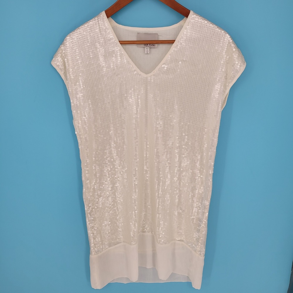 Chloe Oliver Anthropologie Murata Sequin Kimono Tunic Top Cream XS shimmer dress